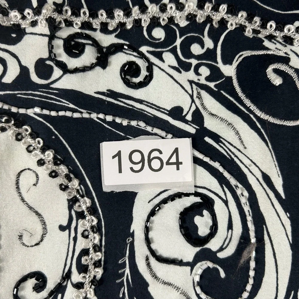 Anage Zip‎ Front Jacket Womens Large Black White Paisley Beaded Floral Lining